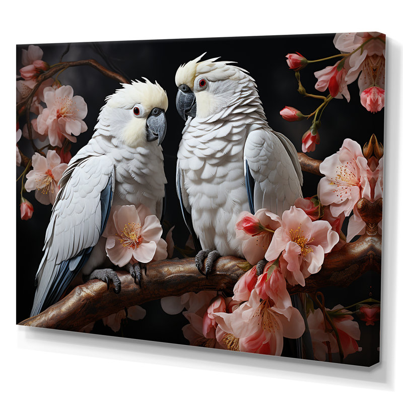 Harmonics de la jungle blanche perroquets, H 34 po x l 44 po x P 1,5 po, Toile tendue