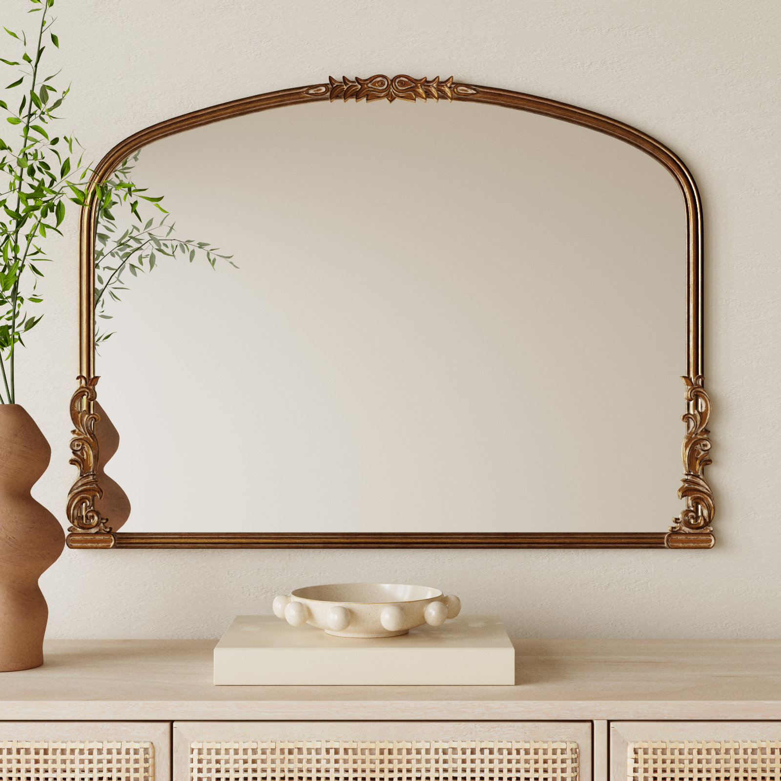Keith Engineered Wood Wall Mirror, Antique Gold, Horizontal, 28" H x 38" W