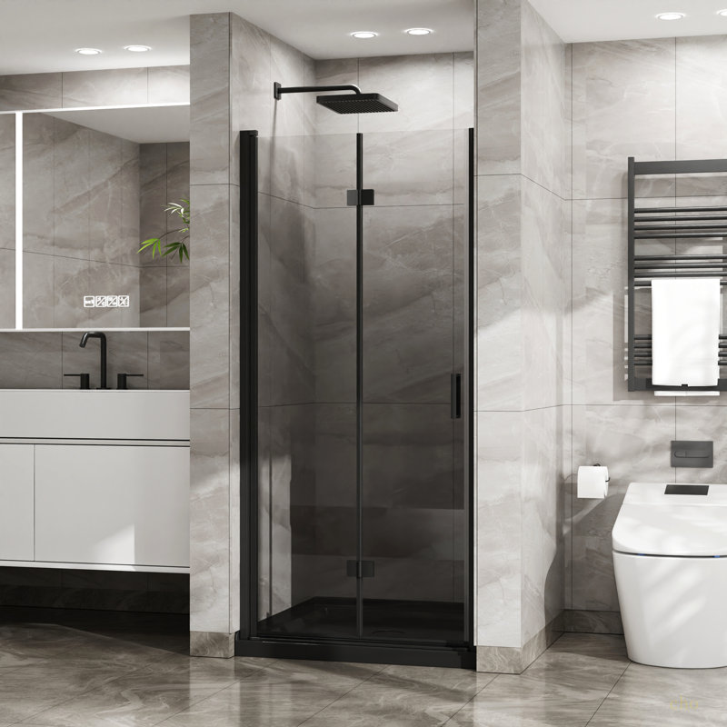 Panneau de douche pivotant en verre trempé pliable de 1/4 po x 72 po Goodyo, Noir