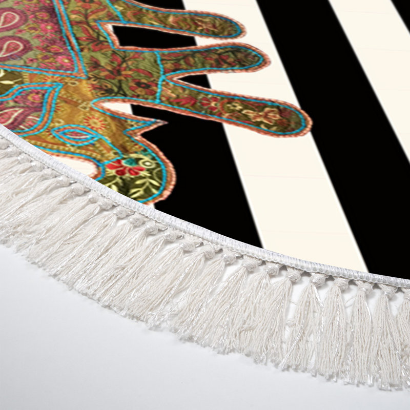 Tapis ovale en polyamide noir / blanc / brun tissé à la machine, Ovale 5 pi 3 po x 7 pi 7 po
