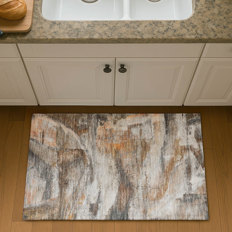 Premium Machine Washable Mayfield AMF2039 Abstract Rug, 1'8" x 2'6", Brown