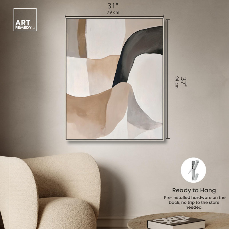 «Curvilinear Composition I» par Art Remedy, H 37 po x l 31 po, Cadre flottant, Blanc