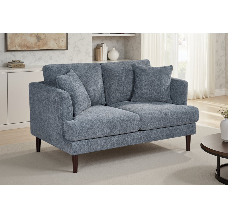 Trilby 140Cm Recessed Arm Sofa, Light Blue Chenille
