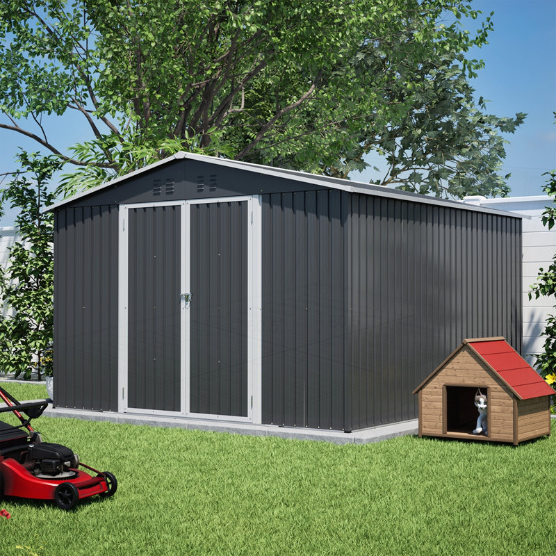 Grande remise extérieure en métal 10 x 10 pi, Noir, H 79,21 po x l 113,7 po x P 117,68 po