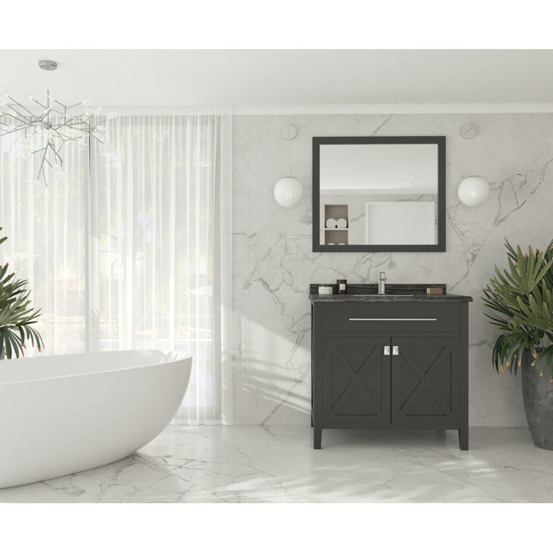 Pyles 36'' Single Bathroom Vanity with Solid Surface Top, Espresso, Black Wood