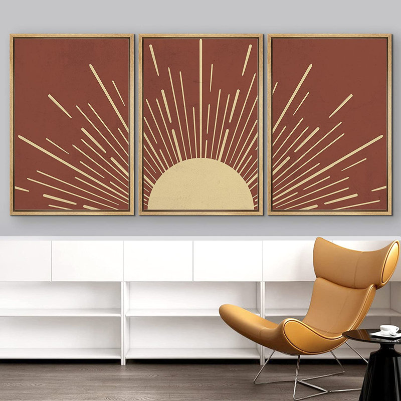 «Shining Yellow Sun with Sunlight Rays», astronomie et espace, H 24 po x l 48 po x P 1,5 po, Naturel