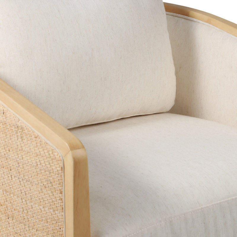Fauteuil d'appoint en bois et en bois d'hévéa tissé avec dossier incurvé et dossier incurvé pour le bureau de la chambre à coucher - 32 po ivoire et beige