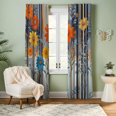 Tall Wildflowers Floral Lined Window Curtains