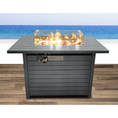 Table de foyer d'extérieur de 42 po de couleur grise, flamme réglable, foyer au propane de 20,4 po de profondeur