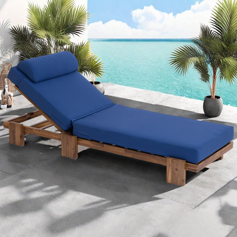 Chaise longue d'extérieur avec dossier et appui-tête réglables pour la piscine et le jardin, Marine