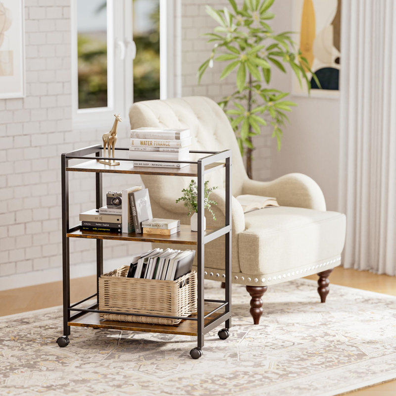 Becki Bamboo / Rattan Bar Cart, Black, Brown