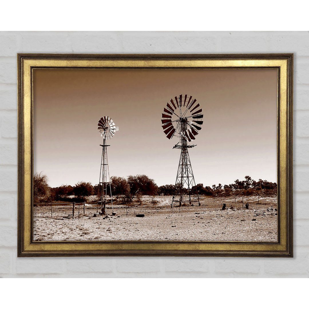 Australische Windmühlen Sepia - Einzelne Bilderrahmen Kunstdrucke