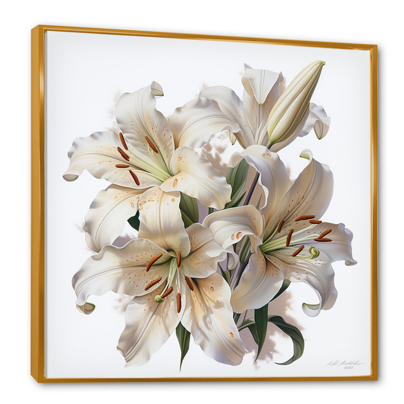 «Lily Blossom Ballet I» sur toile, H 36 po x l 36 po x P 1,5 po, Cadre flottant doré