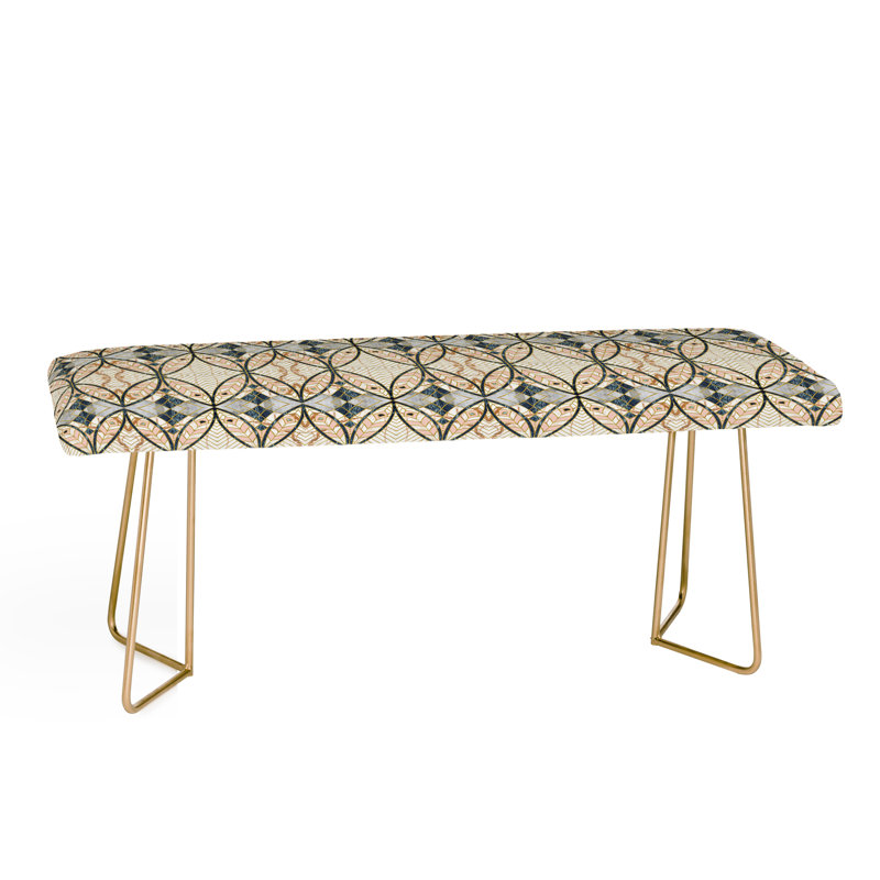 Chula Faux Leather Upholstered Bench, Pink/Beige/Ikat