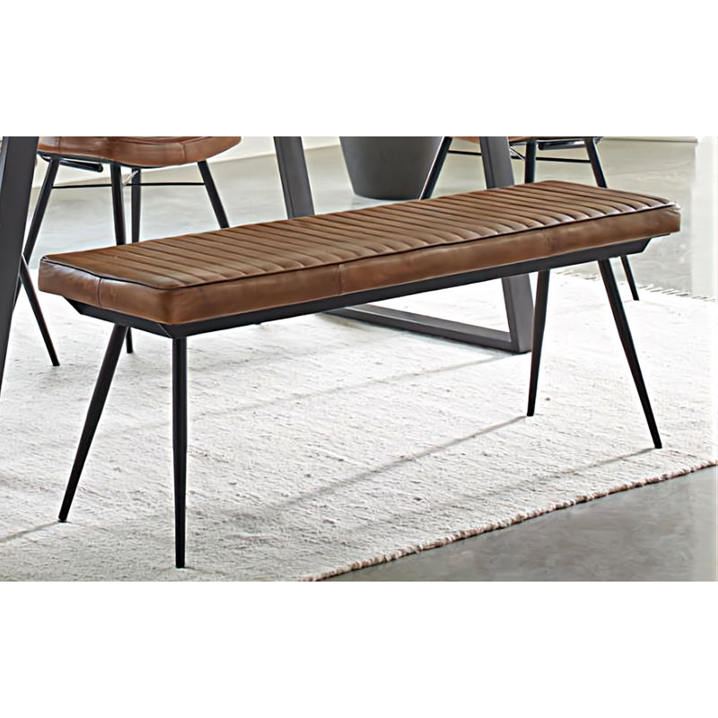 Rutilia Genuine Leather Upholstered Bench, Brown