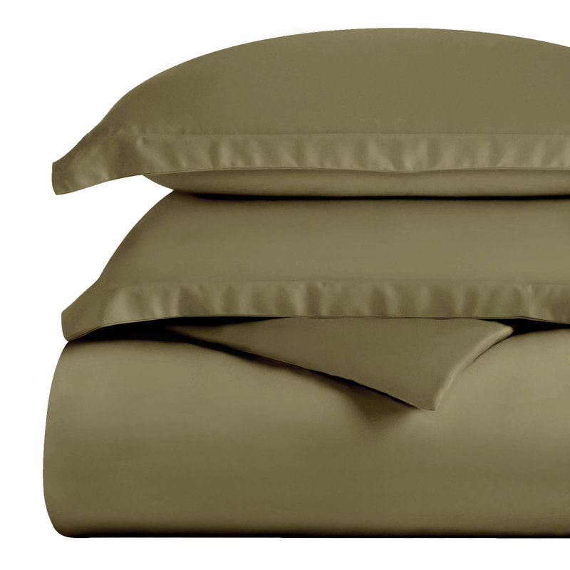 Ensemble de housse de couette unie en mélange de coton égyptien 300 fils avec taies décoratives, Sauge