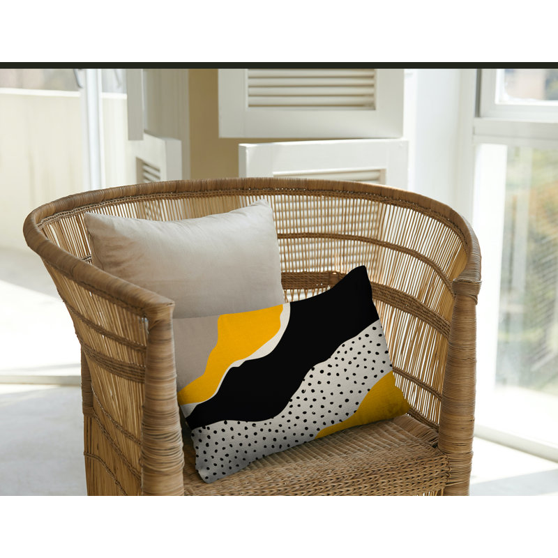 Coussin décoratif intérieur / extérieur en polyester filé Willow, Jaune / blanc cassé / beige / noir