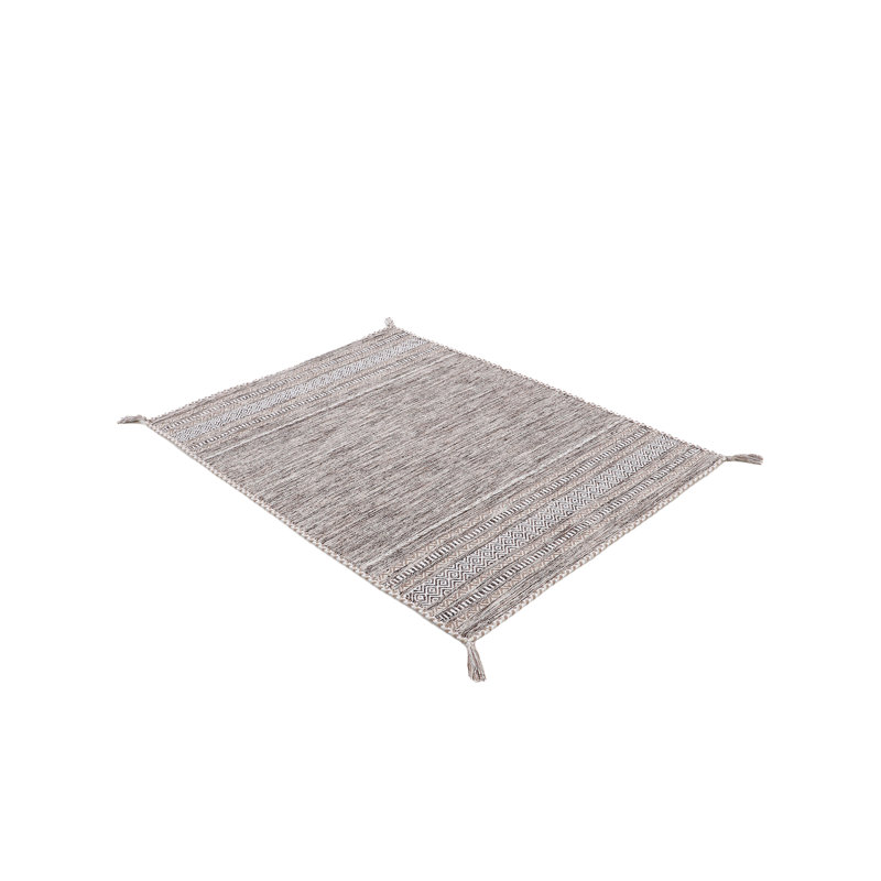 Azizi Striped Hand Woven Cotton Beige Rug, Rectangle 120 x 170cm