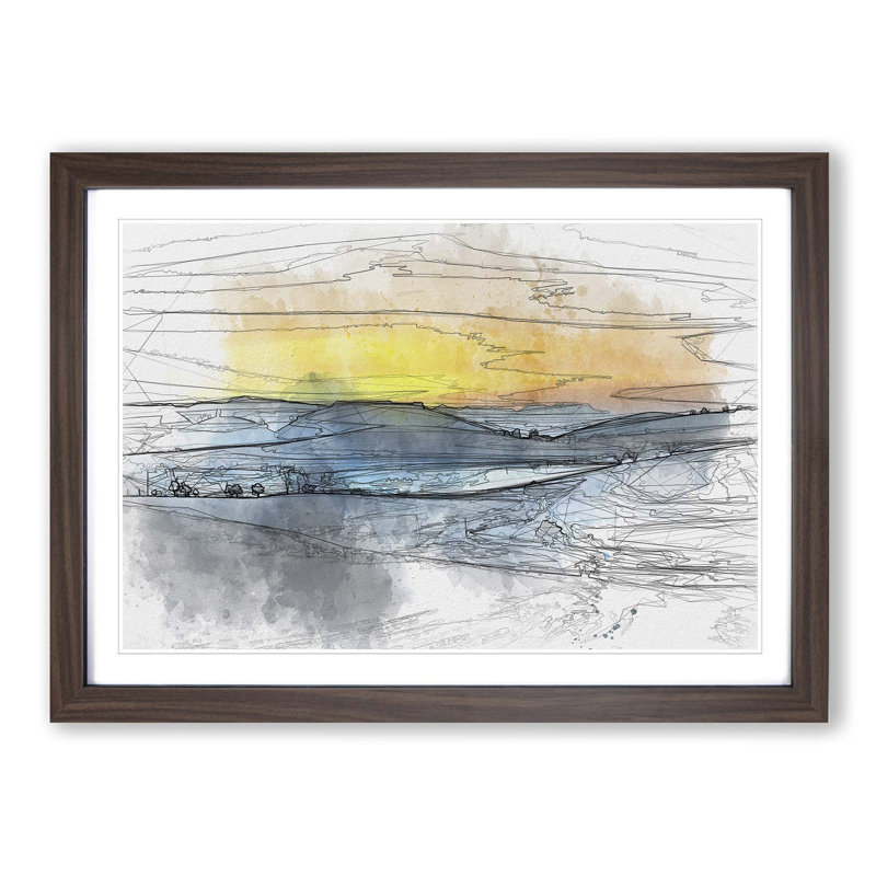 Sunrise over a Tea Plantation in Abstract - Picture Frame Graphic Art Print, 27cm H x 36cm W x 2cm D, Walnut Framed