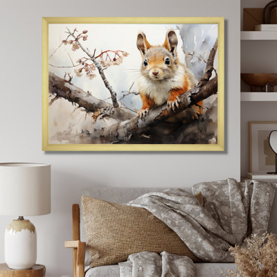 Brown Squirrel Curious Observer III - Animals Canvas Wall Art