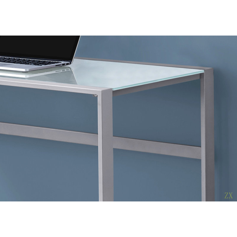 Computer Desk, Home Office, Laptop, 48"L, Work, Frosted  Tempered Glass,  Metal, Contemporary, Modern