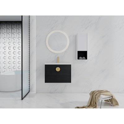 Armoire de salle de bain avec lavabo en céramique et boîte latérale - meuble-lavabo moderne en contreplaqué avec tiroir 28 po