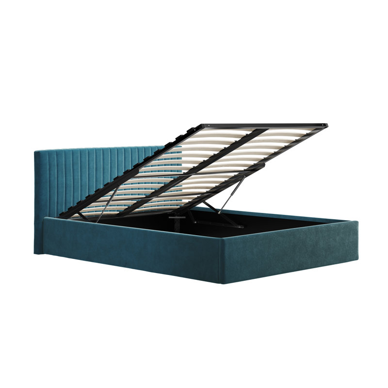 BERLIN UPHOLSTERED END LIFT OTTOMAN STORAGE BED, Teal, Double (4'6)