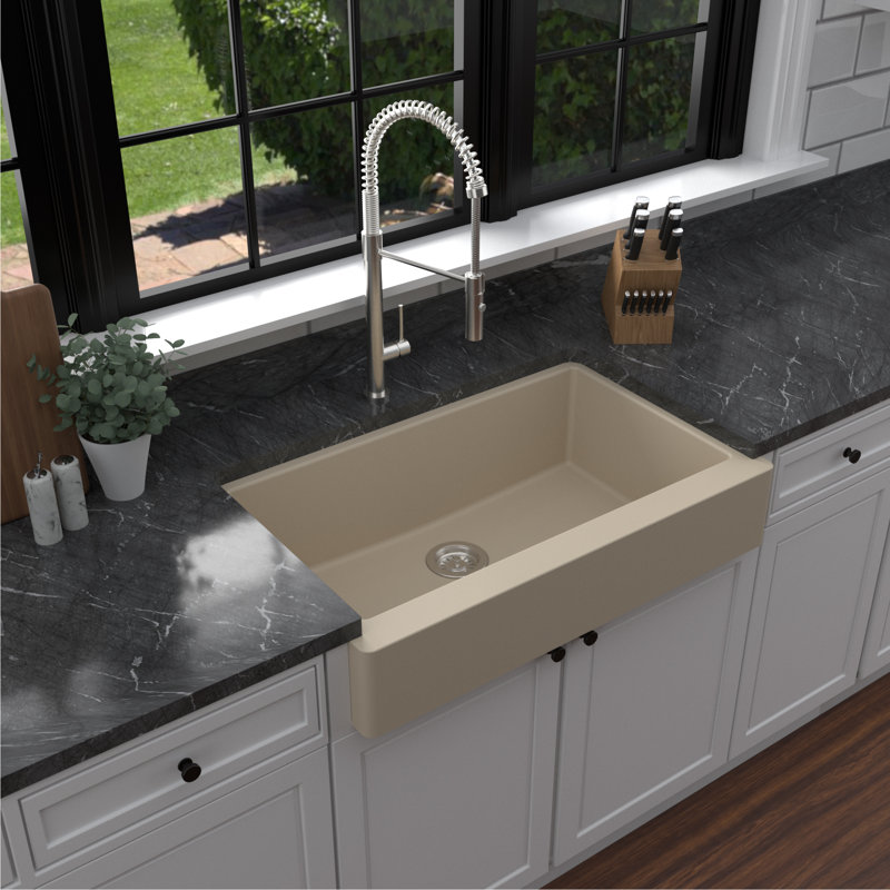 34'' L Single Bowl Quartz Kitchen Sink, Matte Bisque