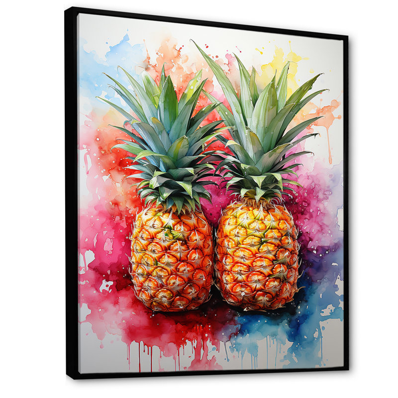 Fusion d'ananas dorés sur toile, Cadre flottant noir, H 40 po x l 30 po x P 1,5 po
