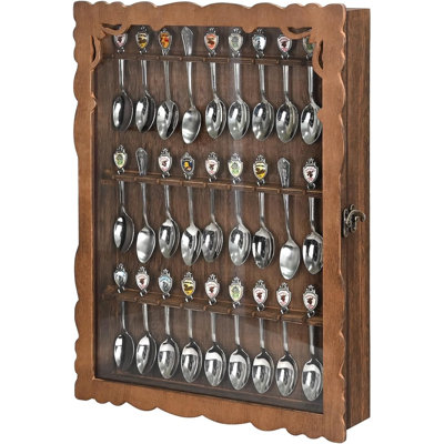 Wooden 30-Souvenir Spoon Display Case Cabinet