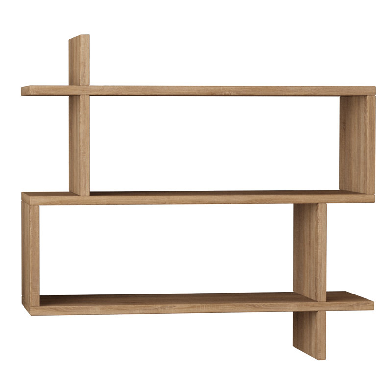 Argonaut Modern Wall-Mounted 2-Tier Floating Bookshelf, Oak