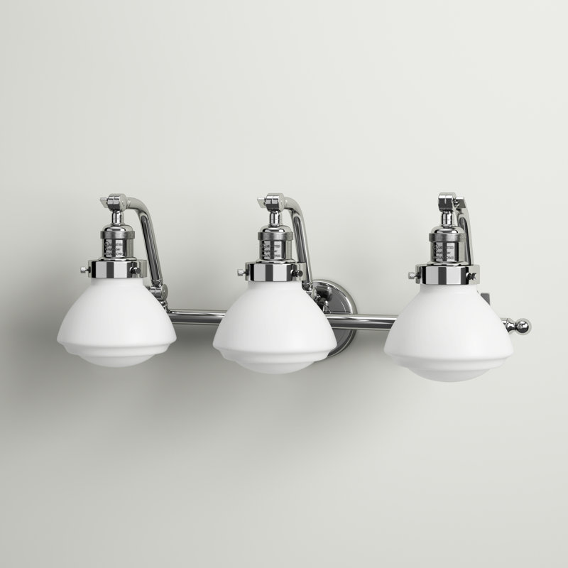 Éclairage pour salle de bain 3 lumières avec abat-jour en verre l 26 po Chesterville, Blanc mat, Chrome poli