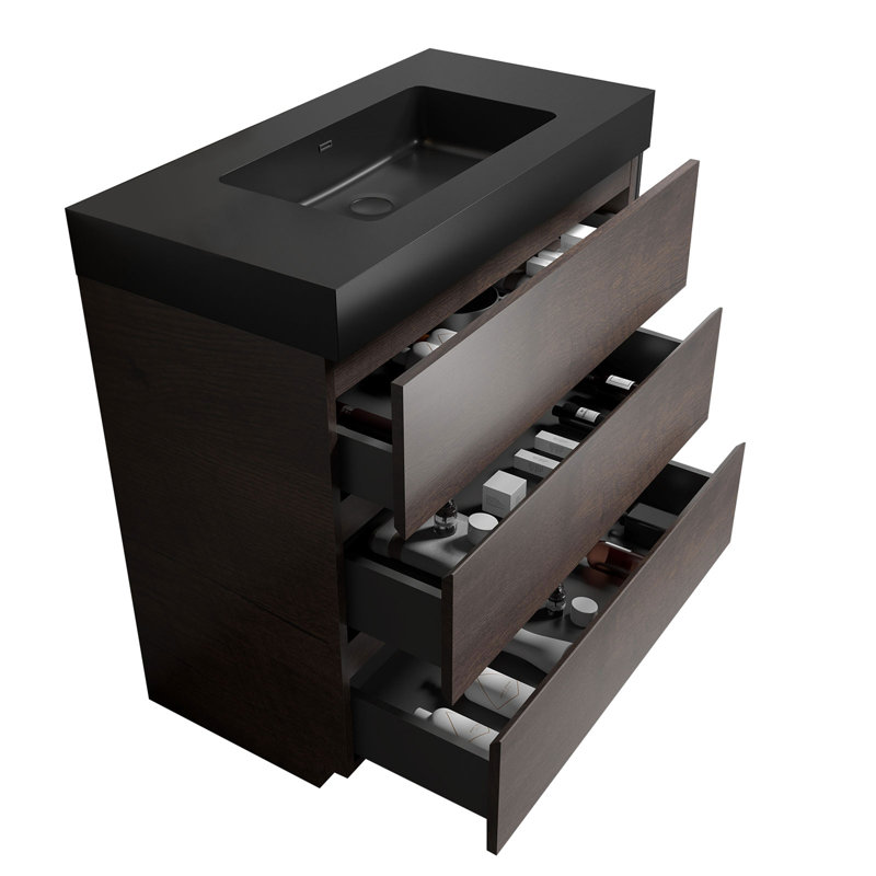 Alice Bathroom Vanity With Sink, 36", Black, Walnut