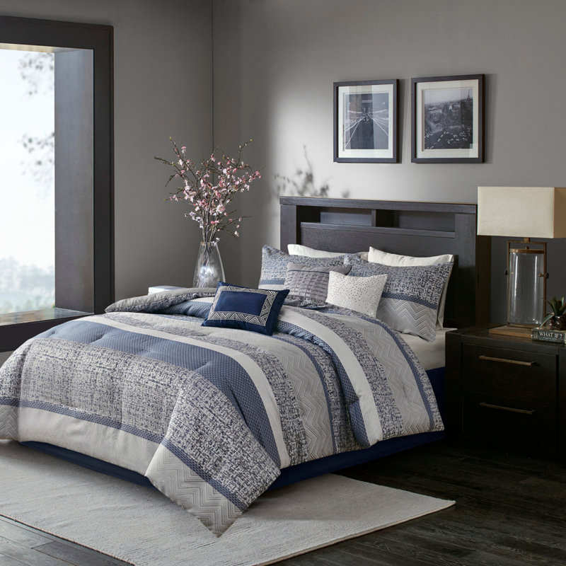 Ensemble d'édredon 7 pièces jacquard bleu marine