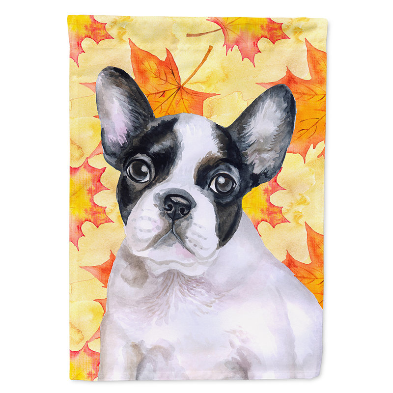 Automne 2 côtés en polyester 15 x 11 po drapeau de jardin, Bouledogue français blanc