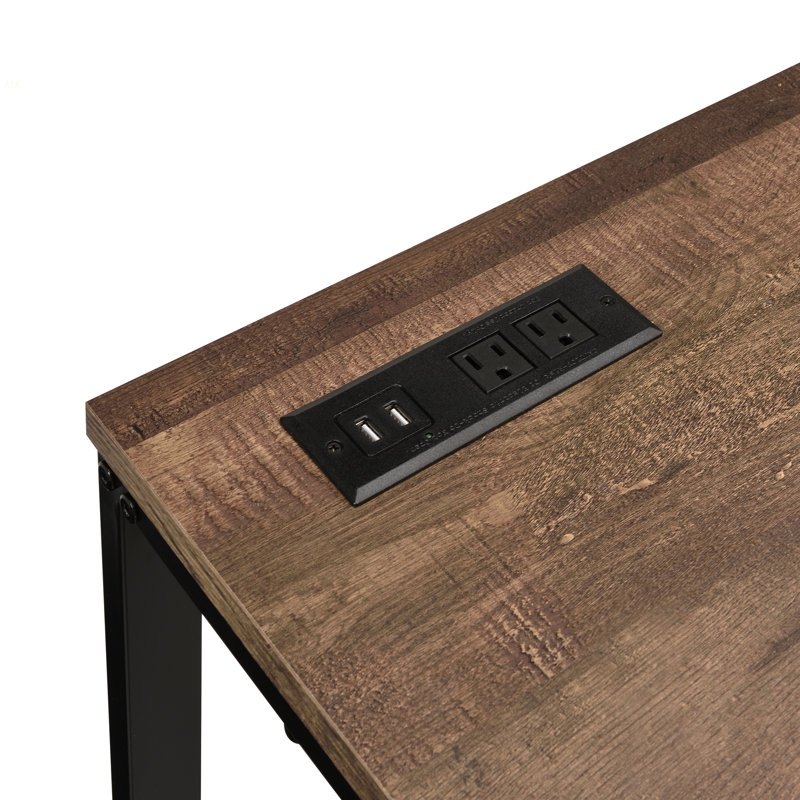 Walnut And Black Writing Desk With USB Port, Black