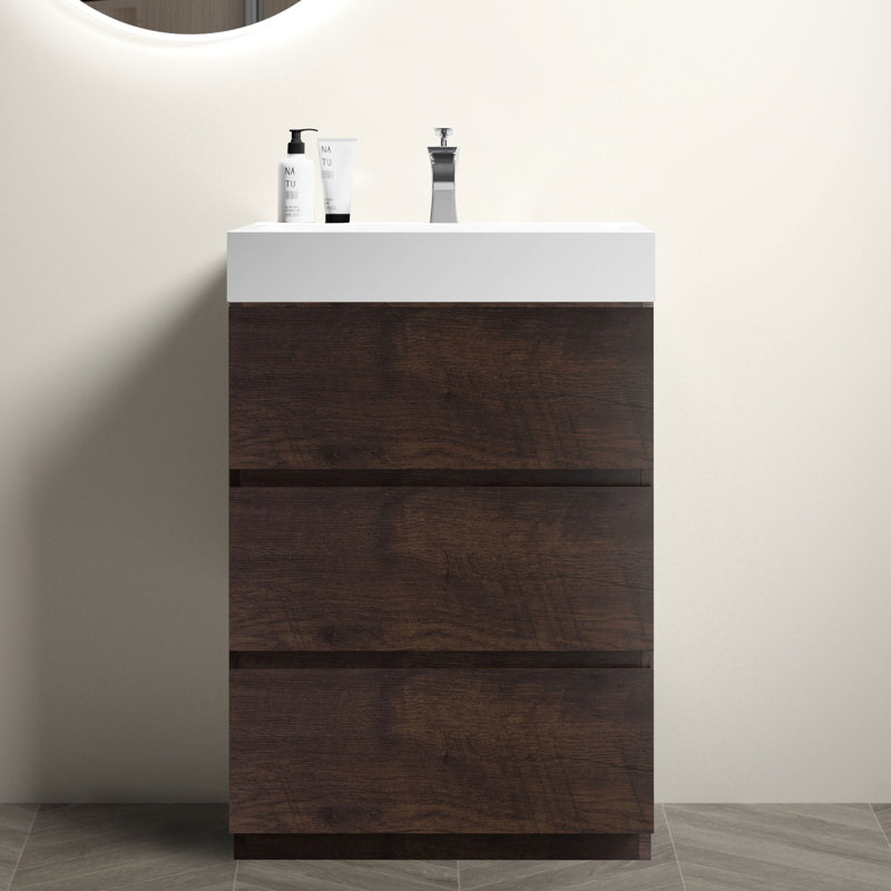 Meuble-lavabo de 36 po avec lavabo, rangement luxueux, finition élégante, lavabo à objets moderne, Noyer, 24", Blanc