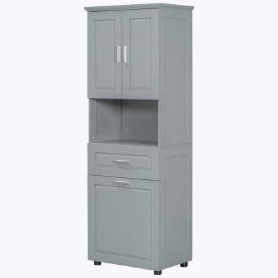 Tall Bathroom Cabinet with Laundry Basket, Large Storage Space Tilt-Out Laundry Hamper and Upper Storage Cabinet