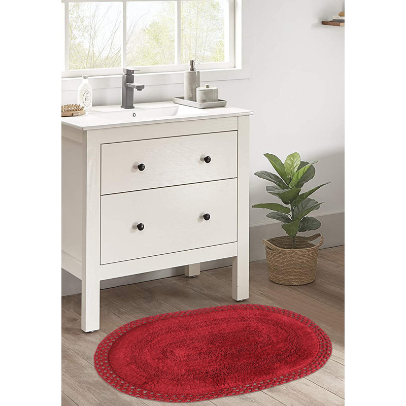 Adiraica 100% Cotton Bath Rug, Wine Red