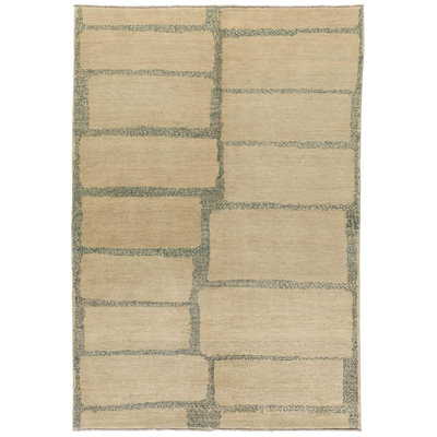 Wool Patchwork Area Rug in Beige/Blue/Gray
