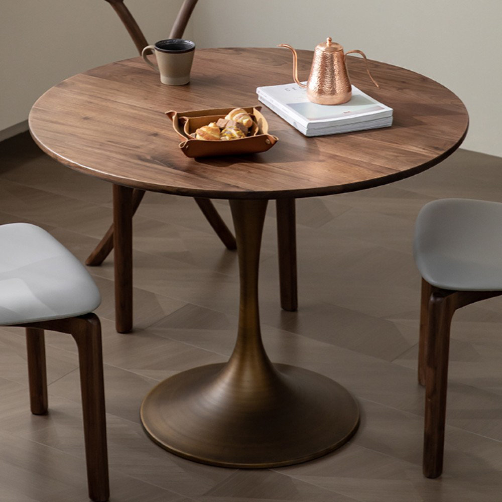 Walnut Round Table Modern Light Luxury Small Household Round Table Nordic  Simple Solid Wood Round Table,Stool Not Included