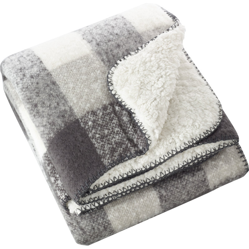 Gray Sherpa and Faux Fur Reversible Throw Blanket