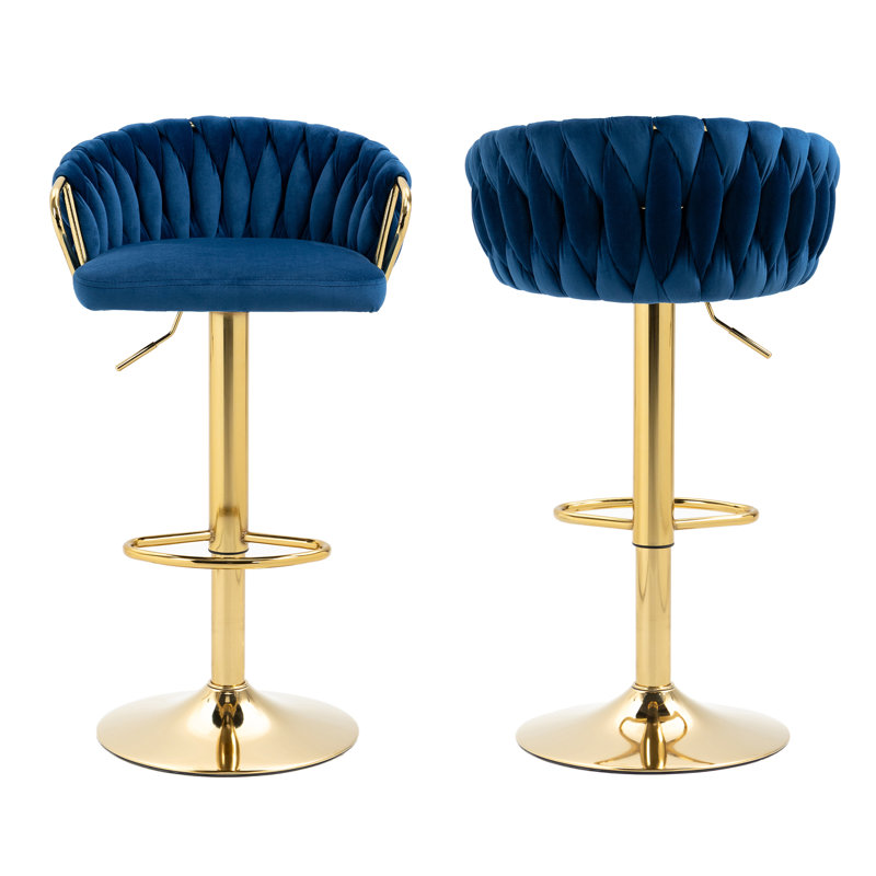 Christal Height Adjustable Swivel Bar Stool, Navy Blue