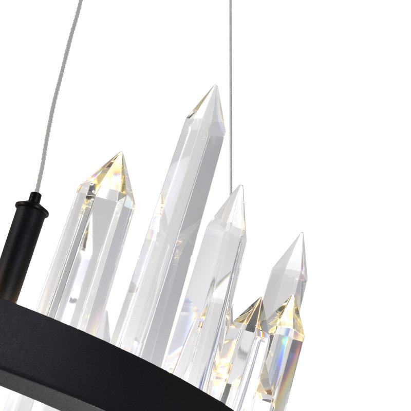 Lustre noir à DEL avec prismes de cristal - Plafonnier encastré géométrique moderne - Éclairage à DEL intégré pour la salle à manger, le salon ou le vestibule