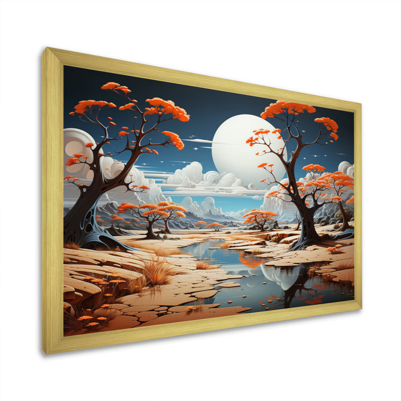 Surréalisme Mirage I - décoration murale surréalisme, H 24 po x l 32 po x P 1 po, Encadrement doré