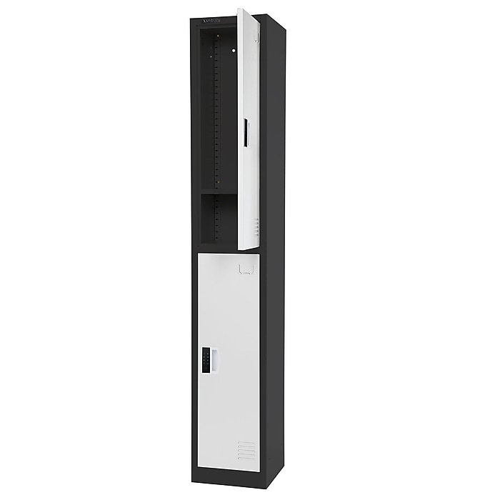 72-Inch Black and White Steel Office Storage Locker with Adjustable Shelving