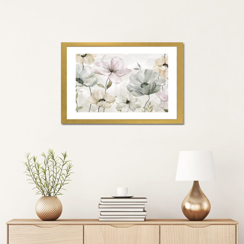 «Garden Grays» par Carol Robinson - reproduction, Blanc, H 16 po x l 24 po x P 1 po, Papier encadré doré