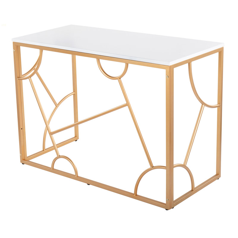 Bureau contemporain Constellation en métal doré et bois blanc, Blanc