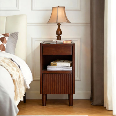 Wooden Bedside Table  With 1 Drawer Open Shelves, Wood Board Side Tables Storage Small Narrow Desk Chest Of Drawer