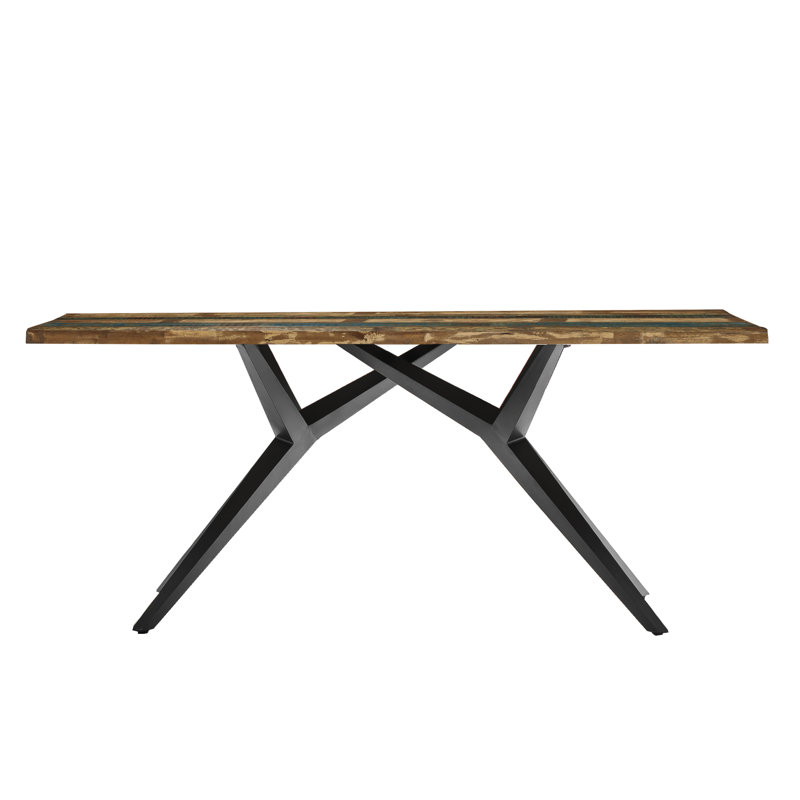 Maura Solid Wood Top Metal Base Dining Table, Black, H73 x L240 x W100cm